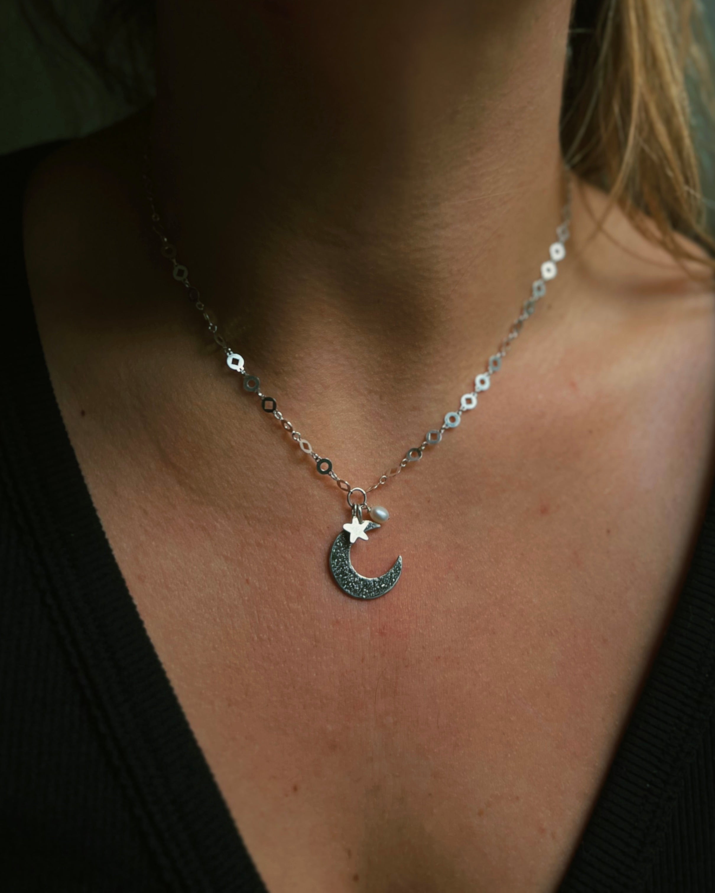 Moon, Star, & Pearl Necklace