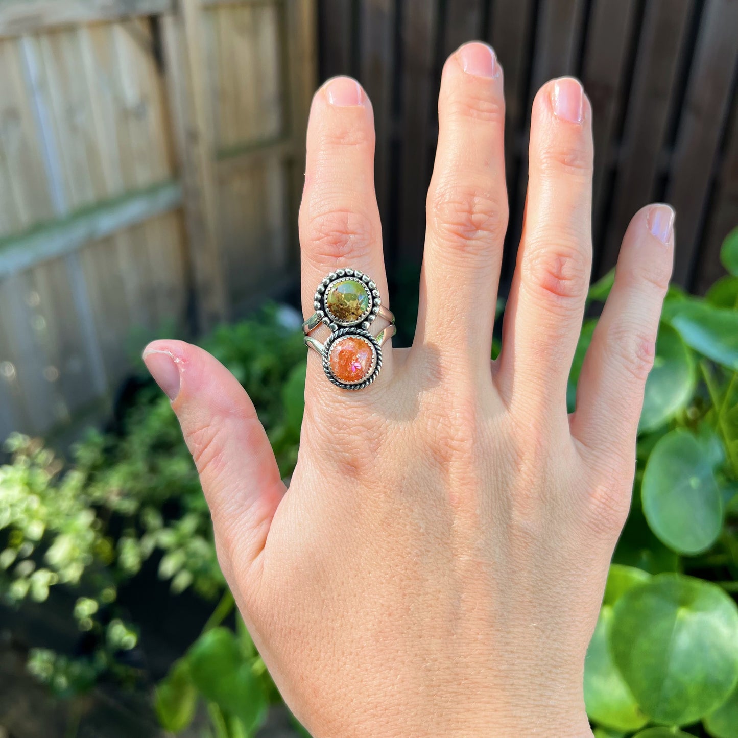 Sunstone & Royston Turquoise Ring - Size 9
