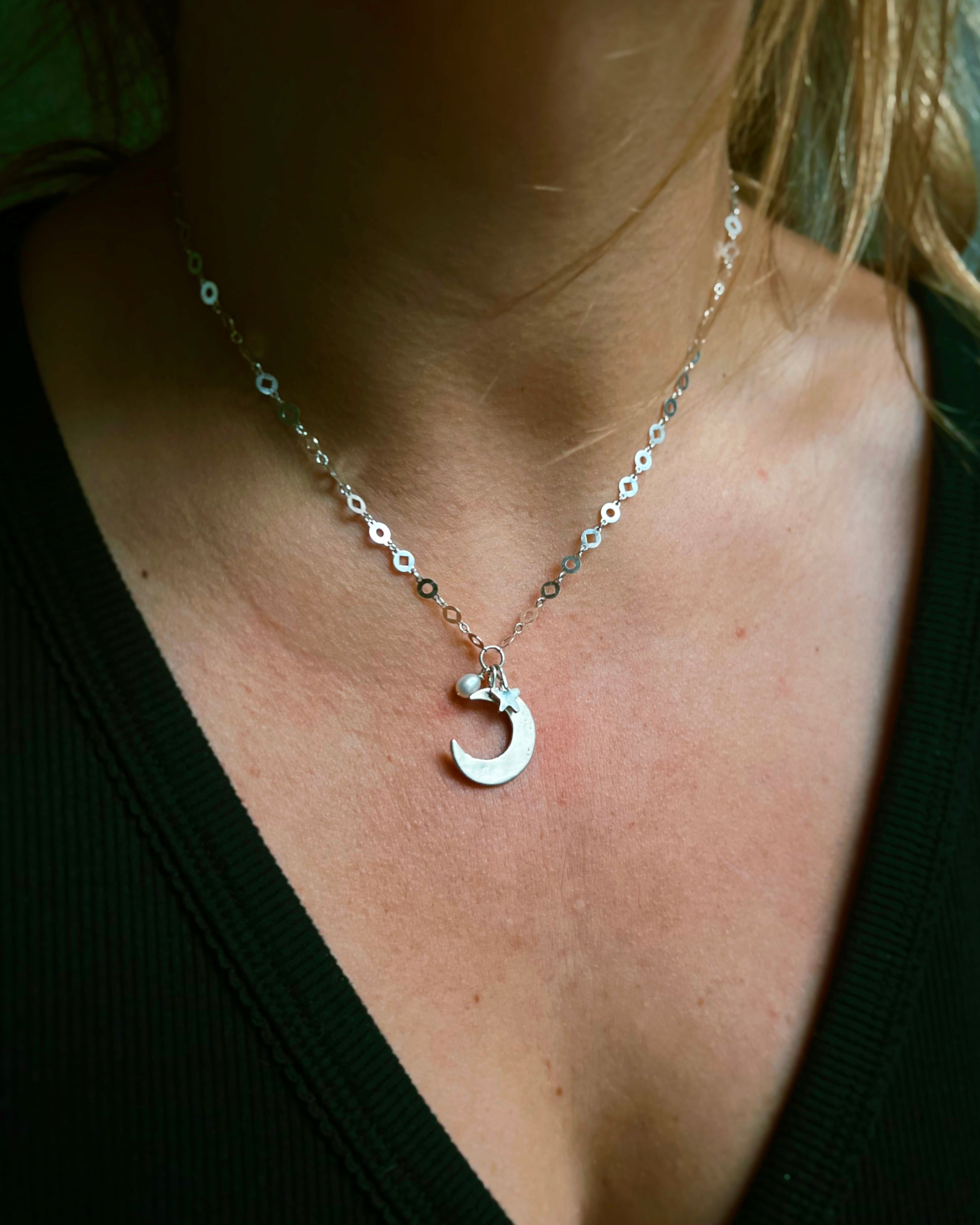 Moon, Star, & Pearl Necklace