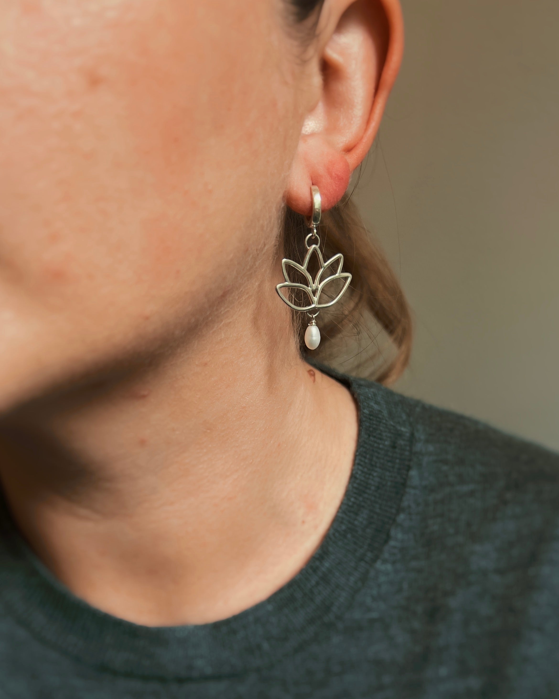 Lotus & Pearl Drop Huggies