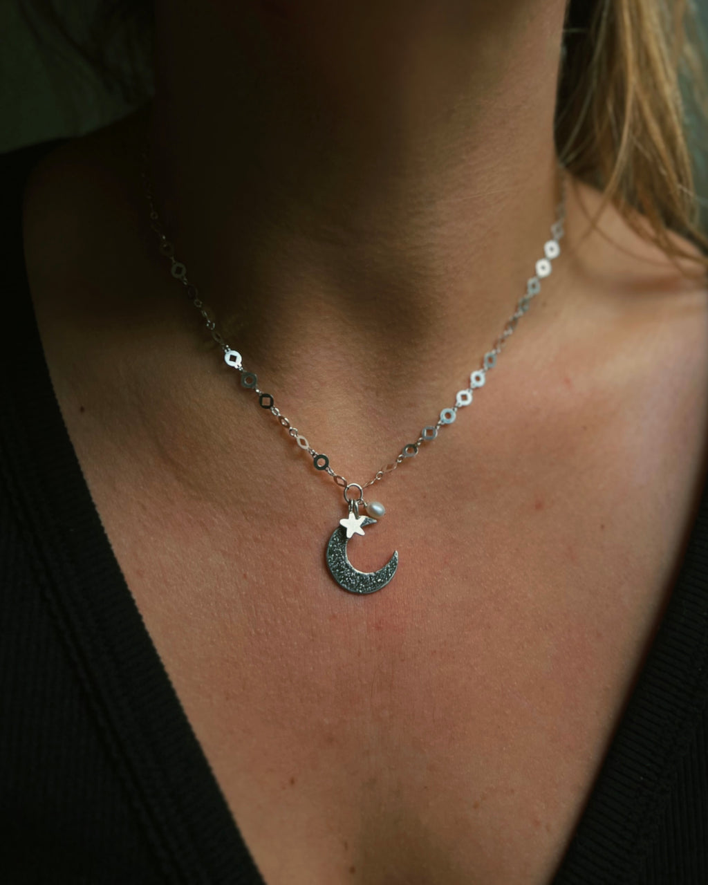 Moon, Star, & Pearl Necklace