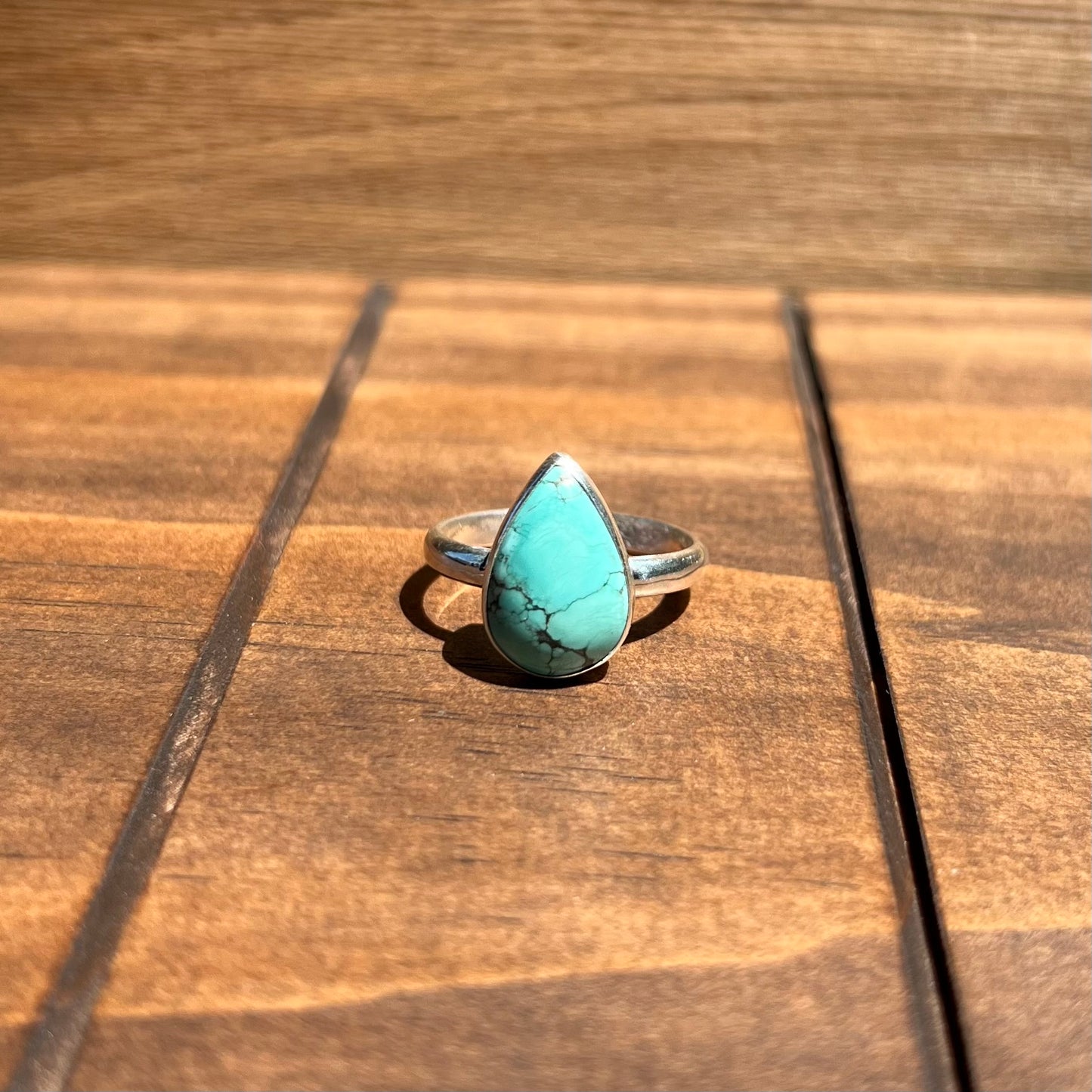 Mountain Blue Turquoise Teardrop Ring Size 11