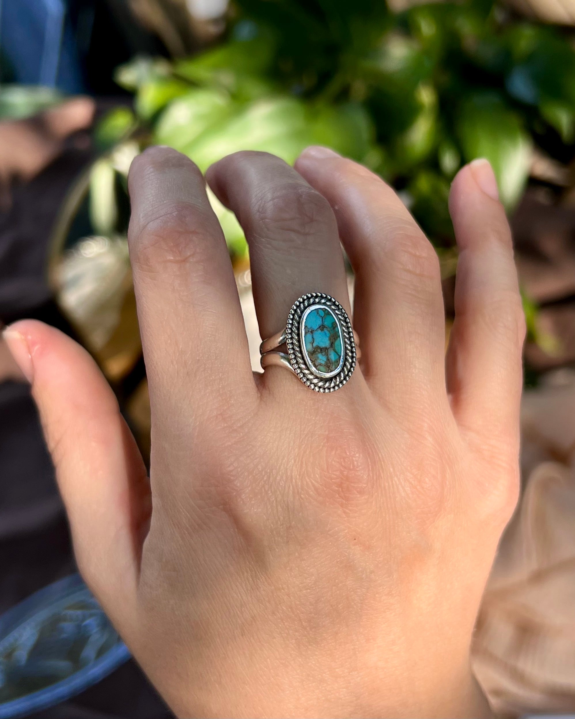 Turquoise Hand-Cut Silver Ring