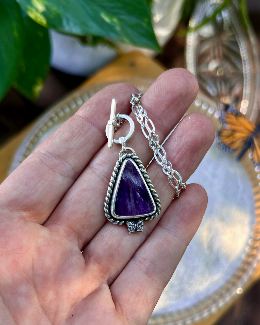 Amethyst & Butterfly Toggle Necklace