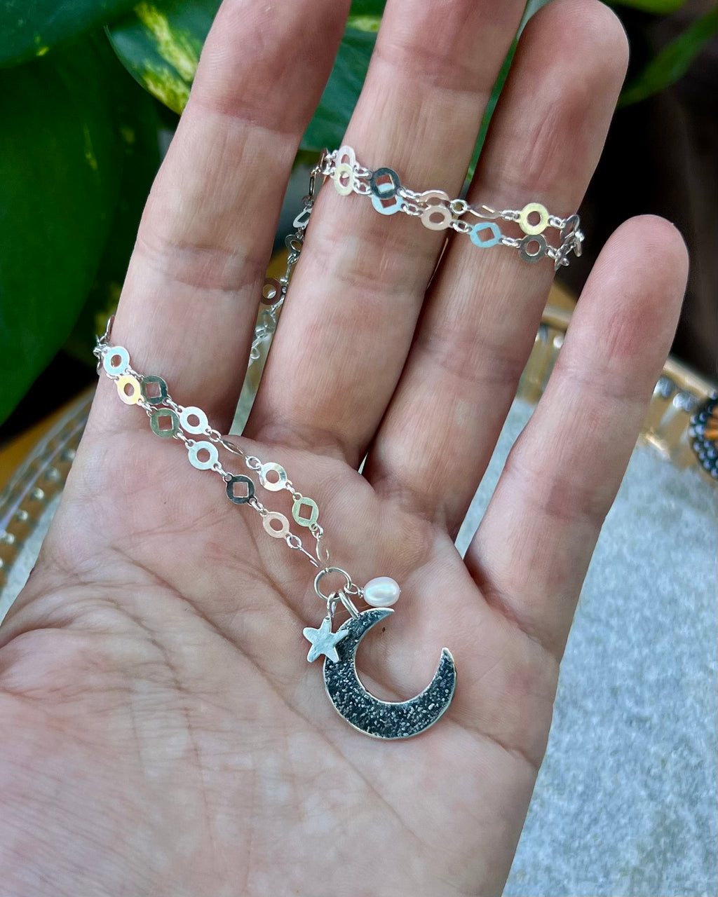 Moon, Star, & Pearl Necklace