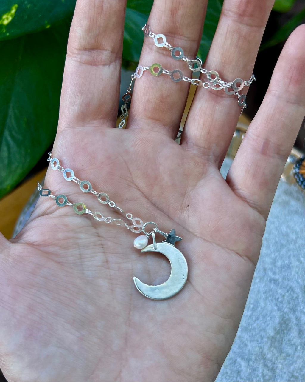 Moon, Star, & Pearl Necklace