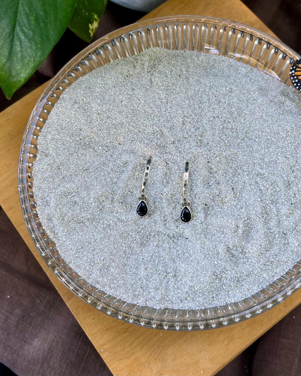 Black Onyx Charm Hoop Earrings