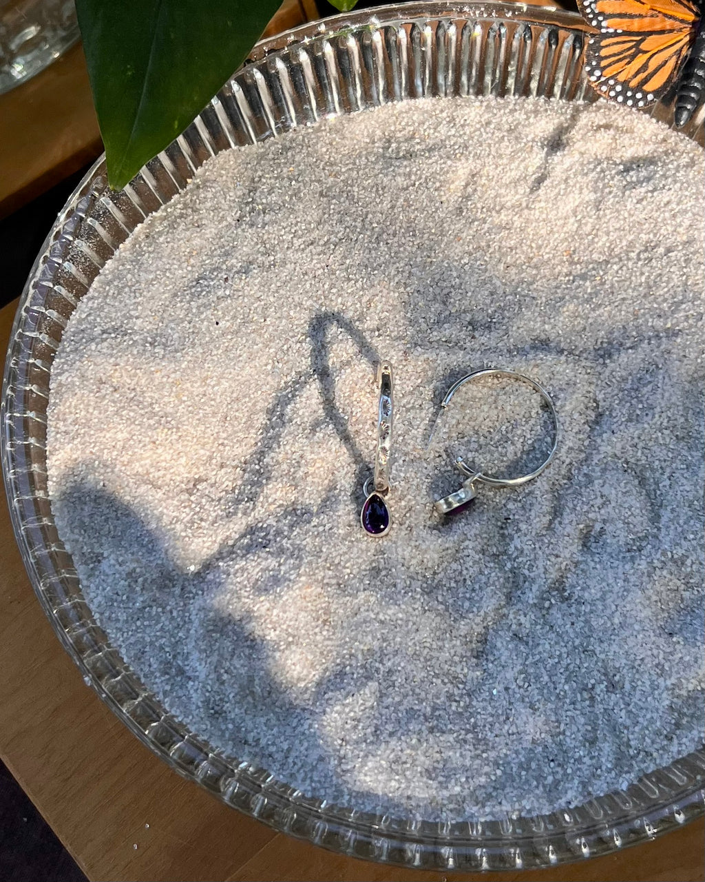 Amethyst Charm Hoop Earrings