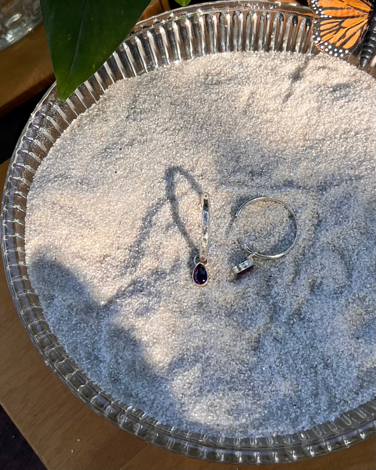 Amethyst Charm Hoop Earrings